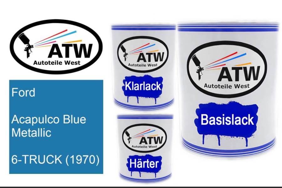 Ford, Acapulco Blue Metallic, 6-TRUCK (1970): 1L Lackdose + 1L Klarlack + 500ml Härter - Set, von ATW Autoteile West.